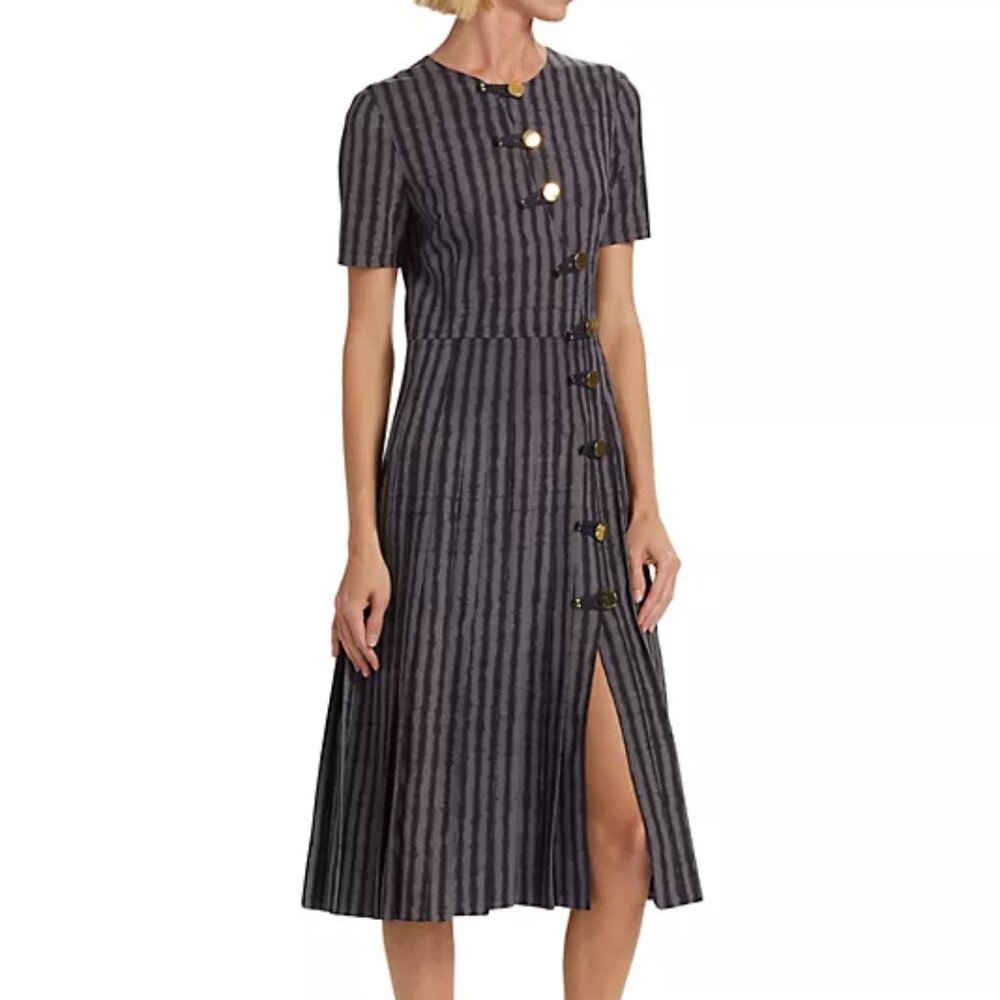 Altuzarra Myrtle Striped Button Midi-Dress Color Truffle Size 34 (2)